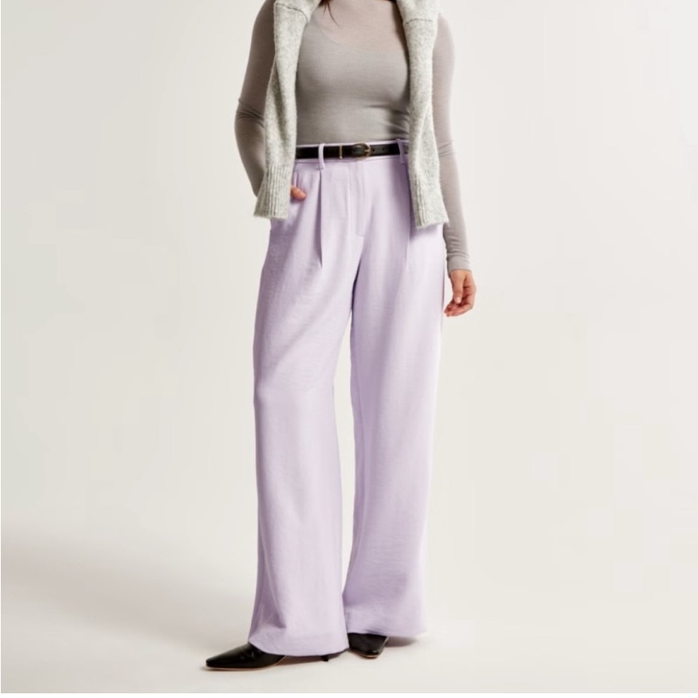 Abercrombie and Fitch Harper Wide Leg Pant Light Purple Lavender 32 14 Long